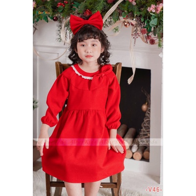 váy đỏ nhung tăm cho bé gái từ 14kg đến 38kg – Alberkids >>> top1shop >>> shopee.vn
