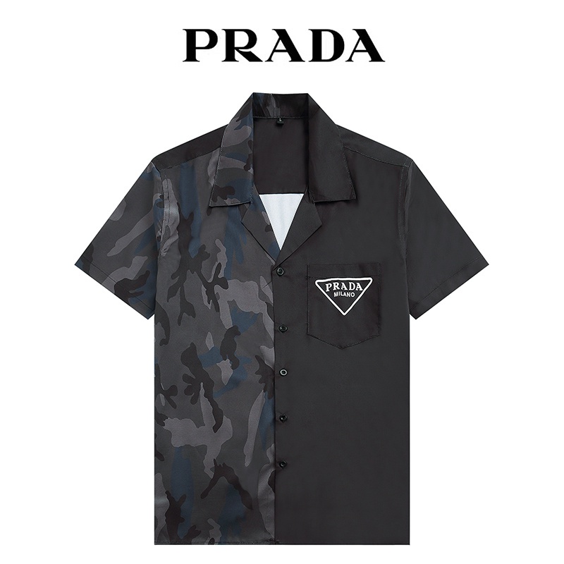 Áo Sơ Mi Đen In LOGO PRADA Thời Trang Cao Cấp Cho Nam