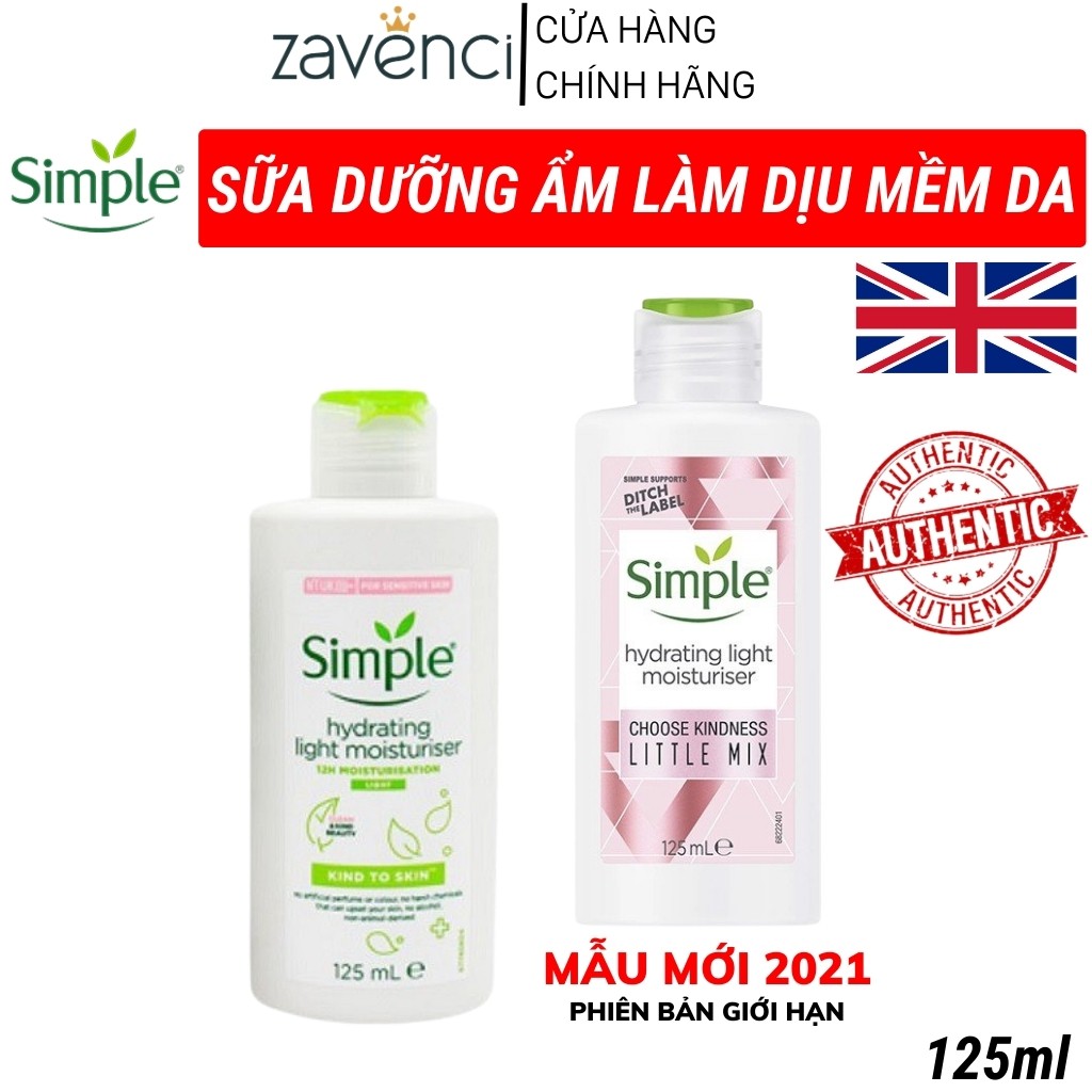 Kem dưỡng ẩm SIMPLE Kind To Skin Hydrating Light Moisturiser kiềm dầu 125ml - ZAVENCI Official