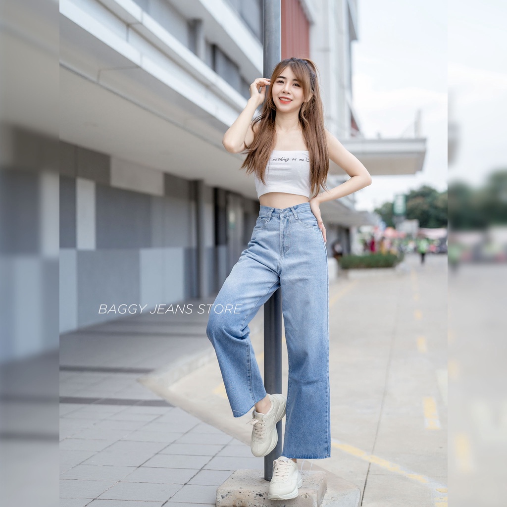 Quần Baggy Ống Rộng Nữ Trơn Basic Trơn Phom Siêu Cao Tôn Dáng