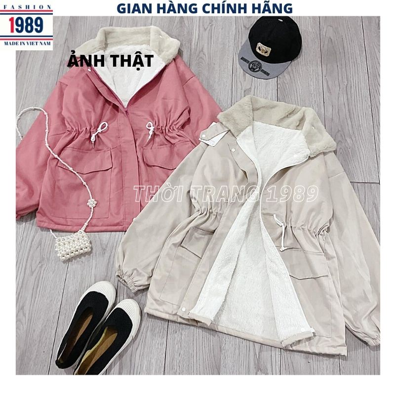 Áo Khoác Kaki Nữ Lót Lông Dây Rút Eo 🦋 Áo Jacket Đại Hàn Túi Chéo 2 Lớp KIỂU DÁNG HÀN QUỐC ULZZANG -PHƯƠNG 1989