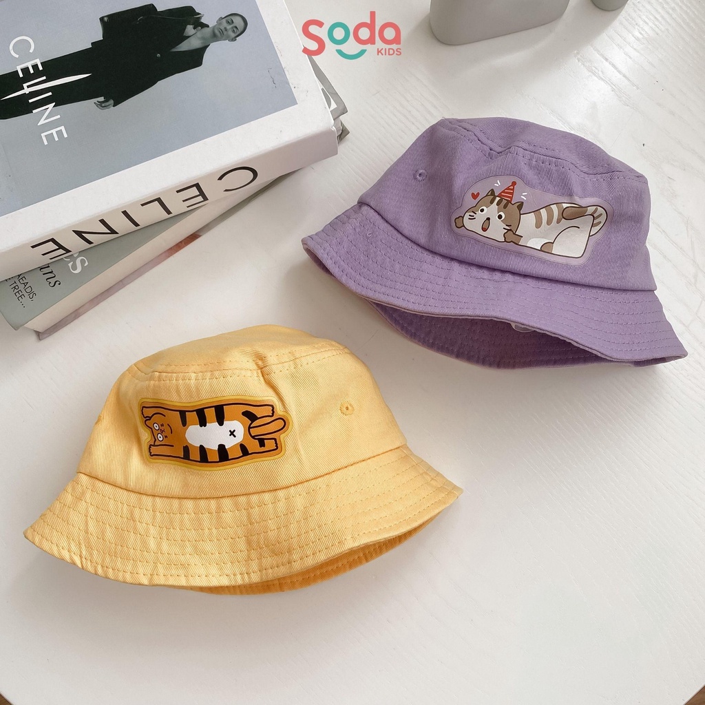 Mũ vành cho bé SODA KIDS in hình mèo con dễ thương, có quai chun cho bé 9-24m (2 màu)