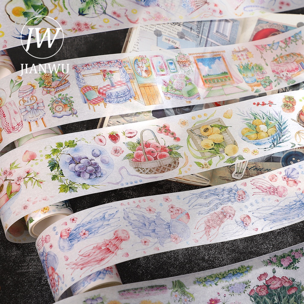 Cuộn Băng Keo Washi 200cm Họa Tiết Dễ Thương Trang Trí Sổ Tay