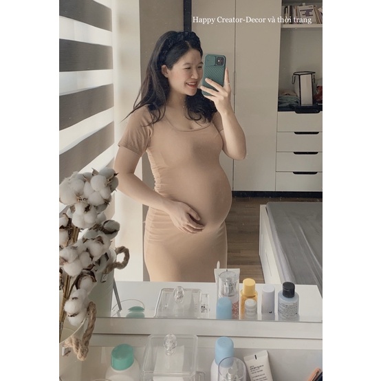 Váy body bầu cổ vuông thun mịn mát | BigBuy360 - bigbuy360.vn