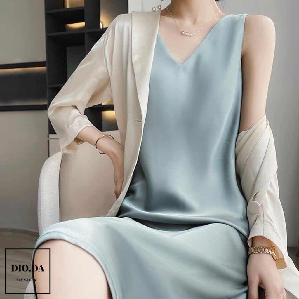 [LỤA XỊN] Váy Lụa 2 Dây - Bản Đai To - Cổ Tim | BigBuy360 - bigbuy360.vn