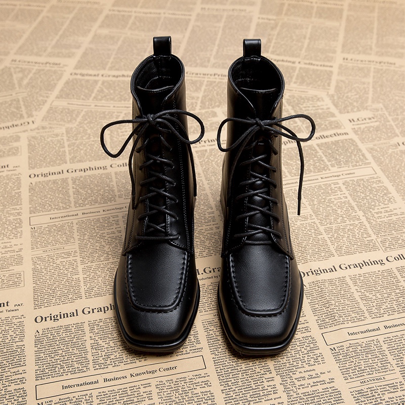 Bốt IELGY cao gót mũi vuông thắt dây thời trang dành cho nữ