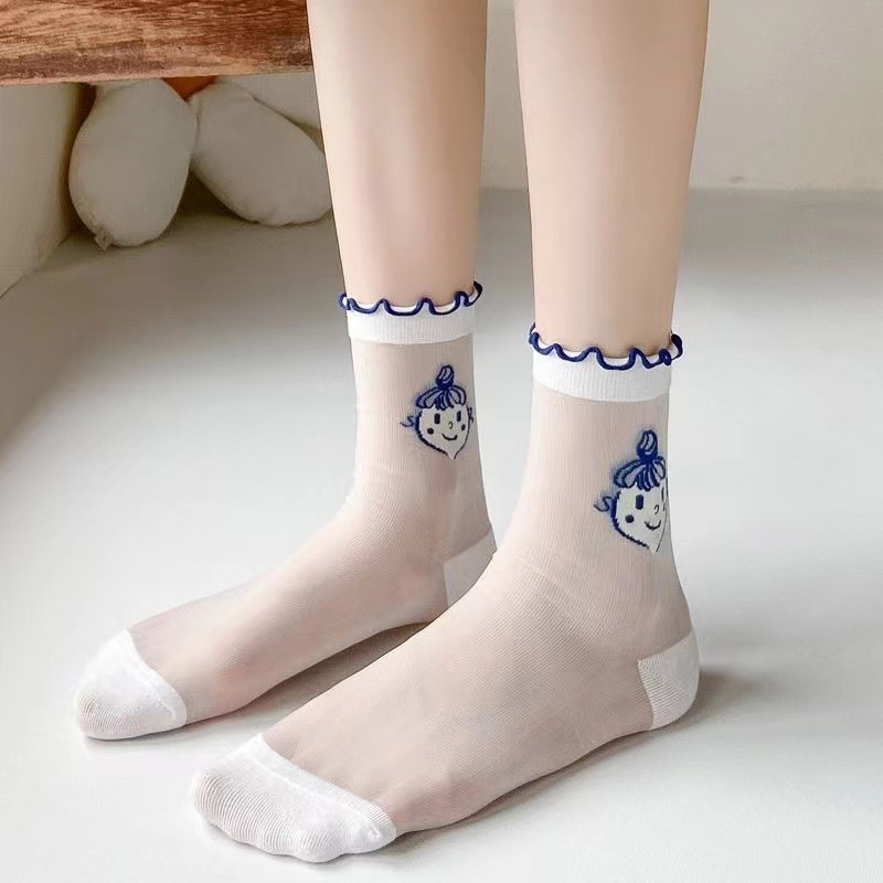 Vớ Lụa Xuyên Thấu Viền Cong Mềm Mại Phong Cách Lolita Nhật Bản Cho Nữ