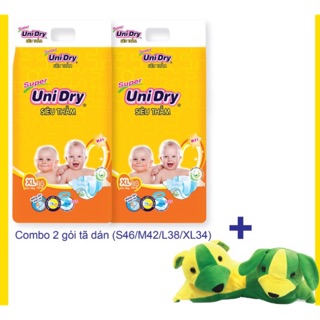 Tã dán Unidry S46/M42/ L38/XL34 Combo 2 gói tặng 1 gối xe cho bé