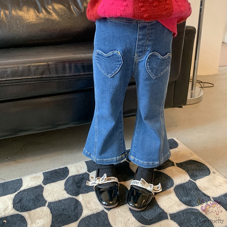 Quần Jean Dài Co Giãn Thiết Kế Dễ Thương Phong Cách Hàn Quốc Dành Cho Bé Gái