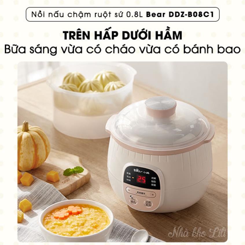 Nồi nấu cháo chậm bear bản quốc tế, lõi sứ dung tích 0.8L, bảo hành 18 tháng