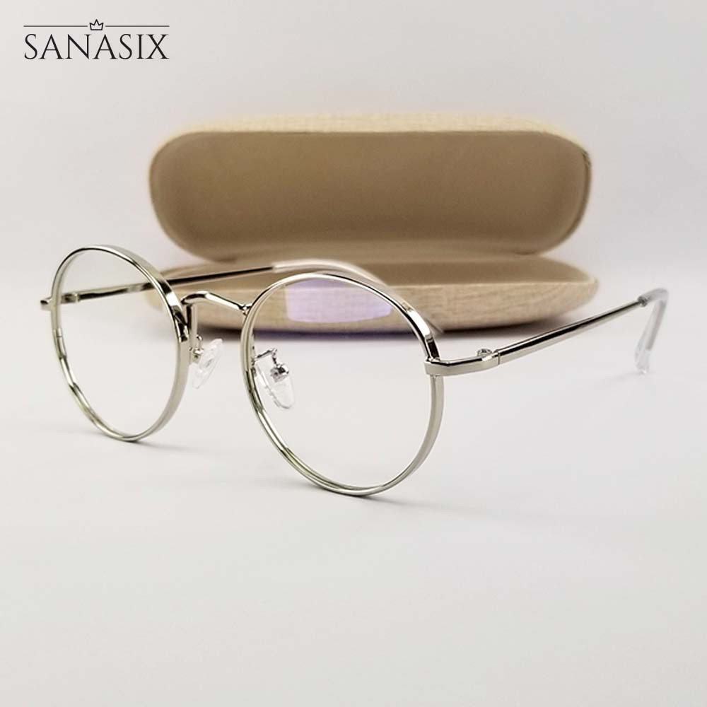 Gọng kính nam nữ mắt cận tròn màu bạc, viền gọng kim loại dày 3019. Tròng kính giả cận 0 độ chống ánh sáng xanh, tia UV | BigBuy360 - bigbuy360.vn