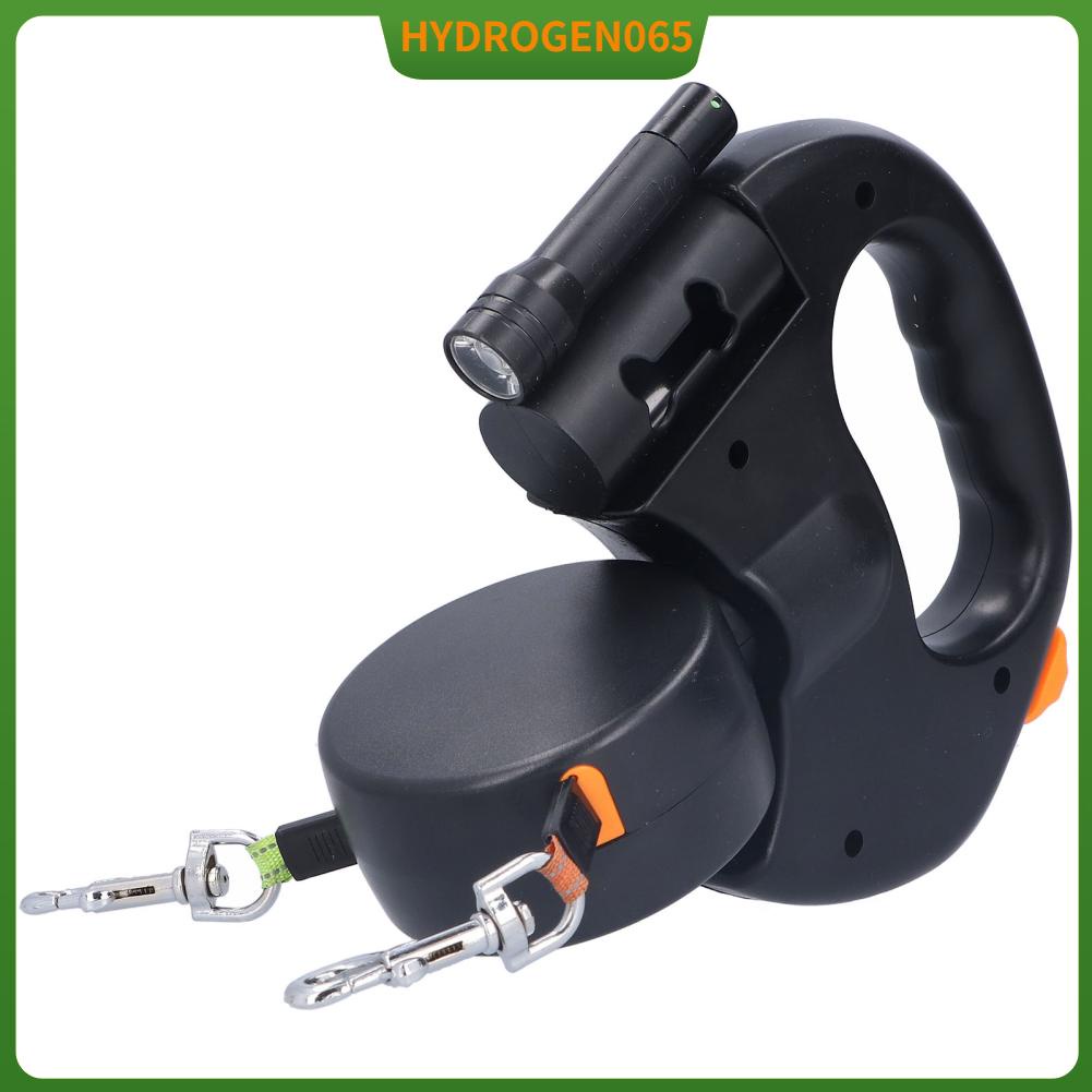 Dây xích tự động có thể thu vào cho thú cưng 1 Tow 2 chó đôi với đèn pin và dụng cụ phân phối túi Hydrogen065