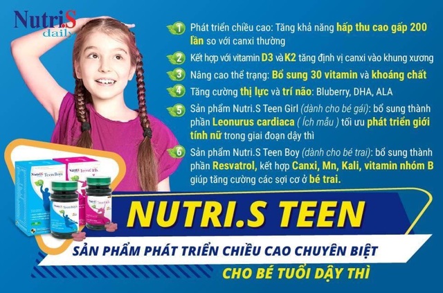 ( Mua 5 Tặng 1 ) NUTRIS TEEN BOY & GIRL - Dòng SP chuyên biệt dùng cho phát triển chiều cao của trẻ...