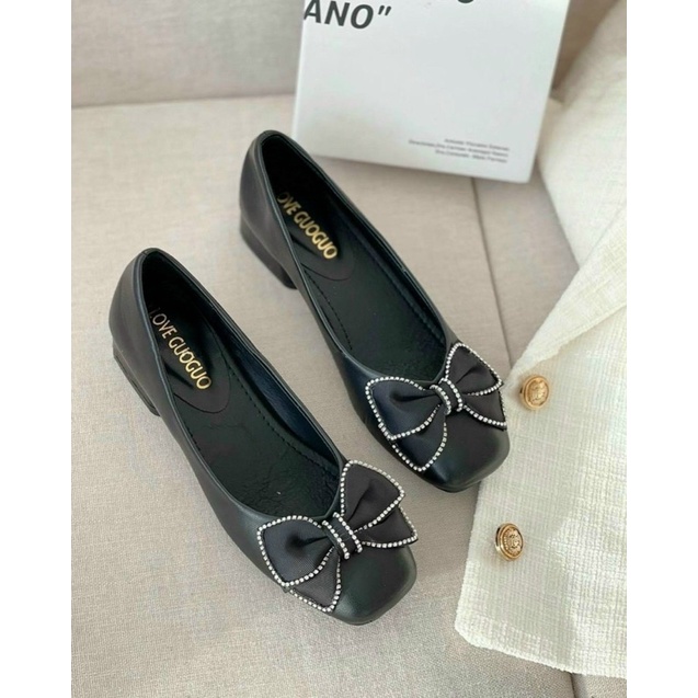 Giày cao gót nơ vải gót cao 3p êm chân