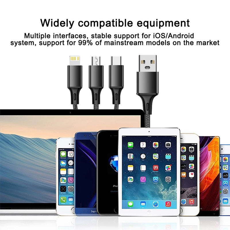 Dây Cáp iphone Sạc Nhanh 3 Trong 1 Cho iPhone Huawei Micro Usb Type C