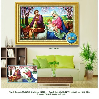 Tranh thêu, tranh đính đá gia đình thánh gia (120 x 65 cm) - (80 x 50 cm) - Y8328, Y8329, Mn0176, Mn0177, LV601
