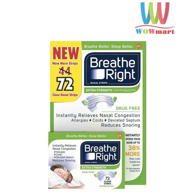 MIẾNG DÁN THÔNG MŨI, CHỐNG NGÁY BREATHE RIGHT 72 miếng