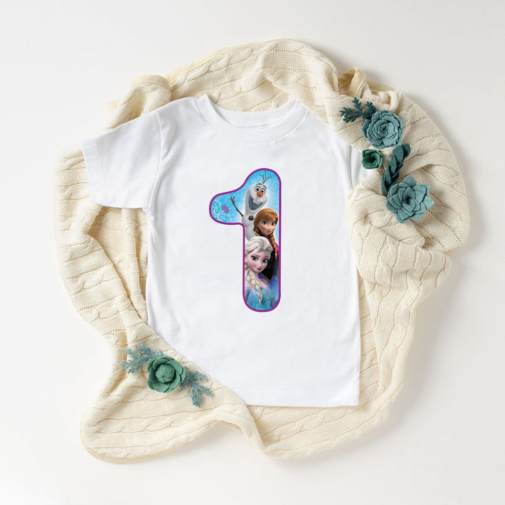 Áo thun bé gái in hình công chúa Elsa Mừng Sinh Nhật bé  siêu cute, chất liệu cotton thoáng mát SSSHOP