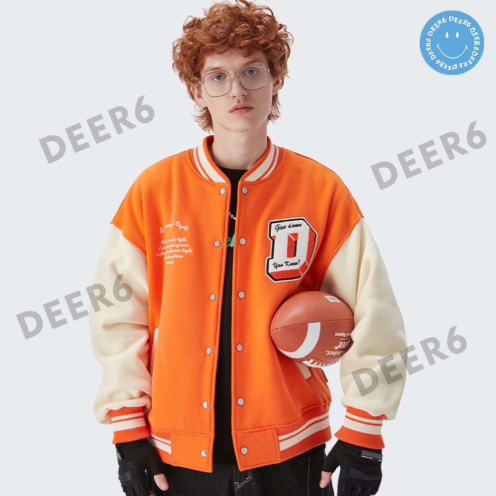 Áo khoác bomber Varsity jacket "D" nam nữ màu đen, cam, xanh dương