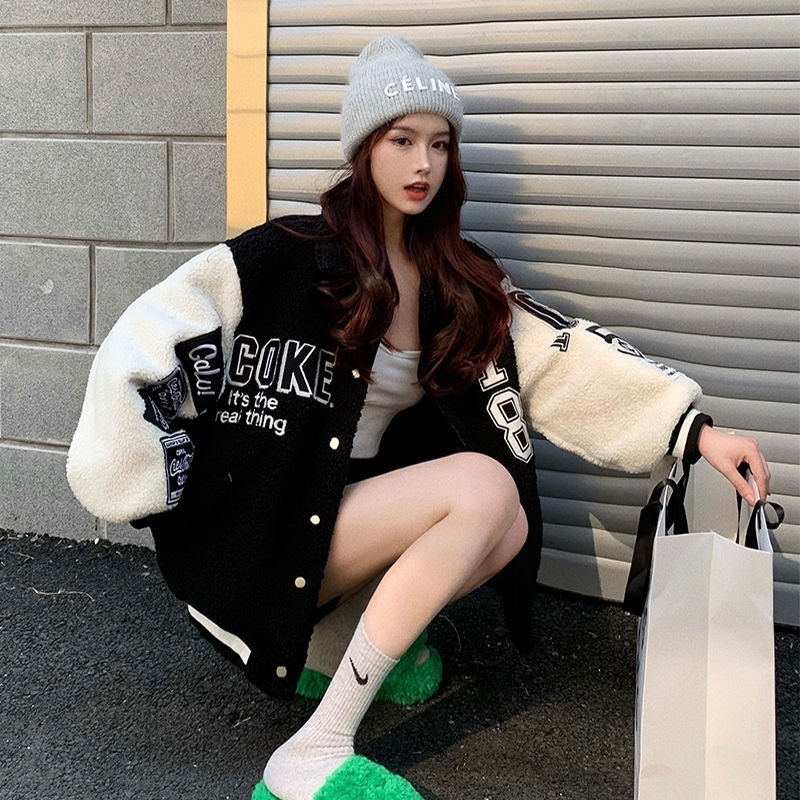 Áo khoác giả lông cừu dày dặn thời trang thu đông cho nữ