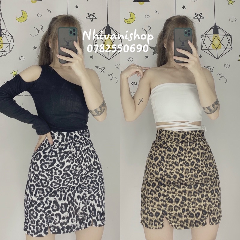 chân váy ngắn chữ A họa tiết da beo ( chân váy retro vintage có kèm quần lót trong)