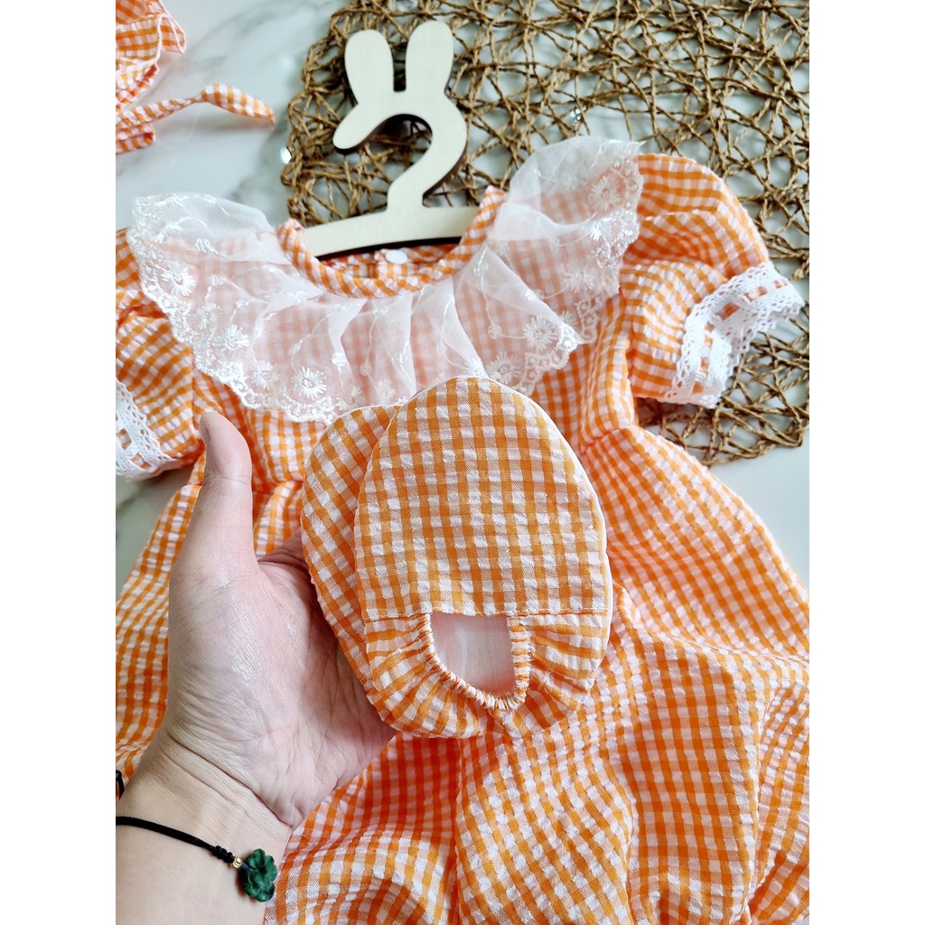 Bodysuit caro đẹp bé gái ❤️ FREESHIP ❤️ BODY đùi cho trẻ em gái chất thô xốp cotton (kèm turban,giày vải) size ss - 13kg