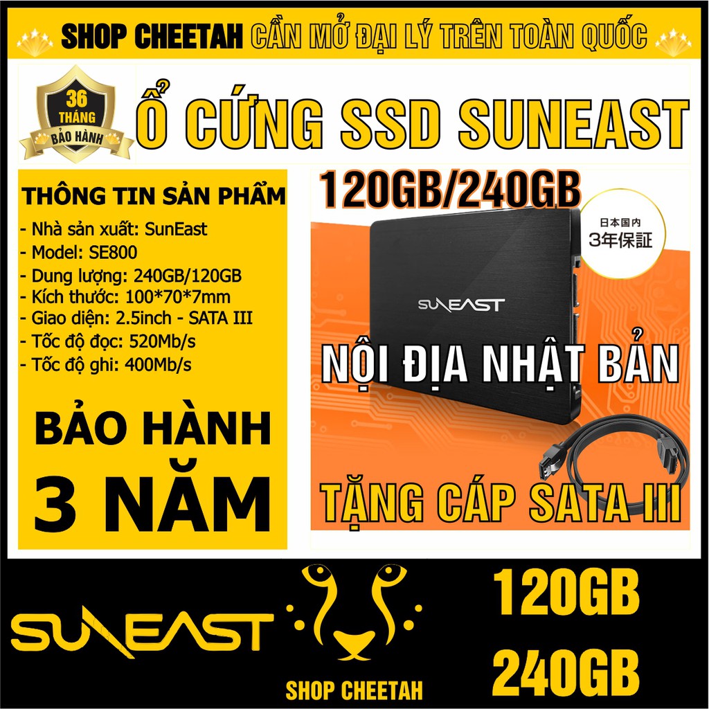 Ổ cứng SSD SunEast 240/120GB nội địa Nhật Bản – CHÍNH HÃNG – Bảo hành 3 năm – SSD 240/120GB – Tặng cáp dữ liệu Sata 3.0