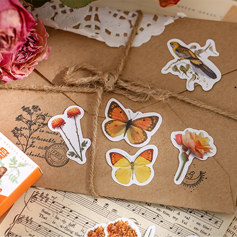 Mr.paper Bộ 300 Tờ 300 Miếng Dán Trang Trí Hình Cây Hoa Bướm Phong Cách vintage Đẹp Mắt DIY