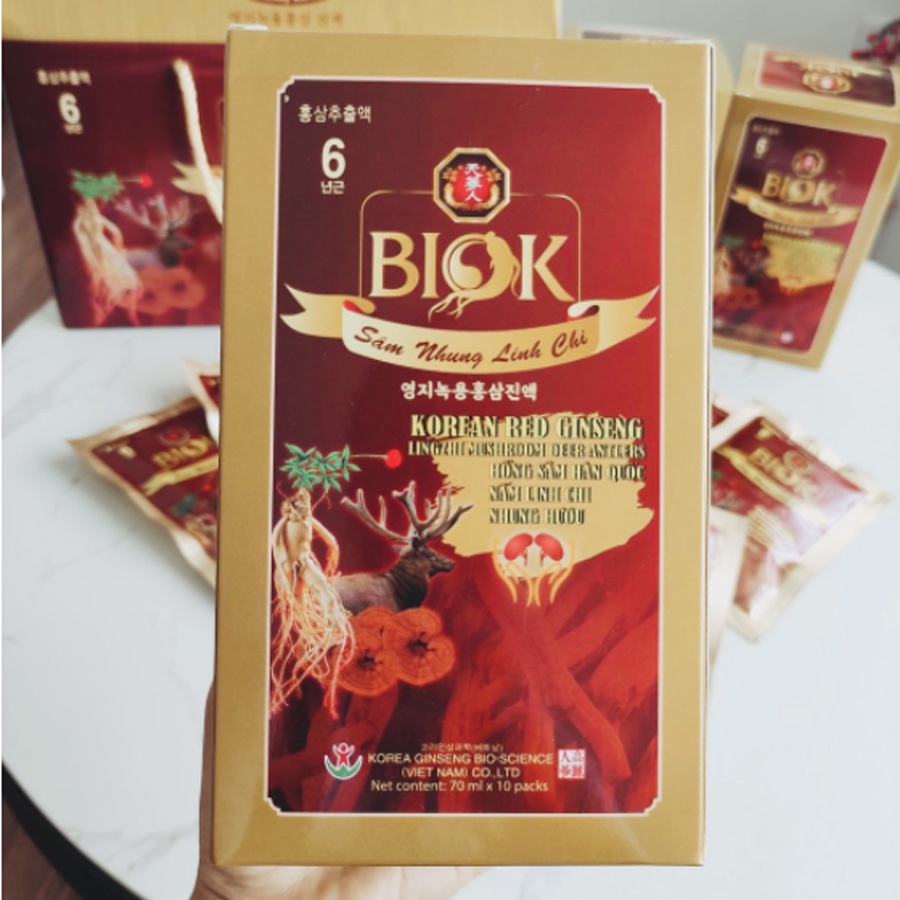 Nước uống sâm nhung linh chi Hàn Quốc 10 Gói 70ml, Sâm nấm bổ thận BIOK, Thực phẩm bảo vệ sức khỏe bồi bổ thận khí
