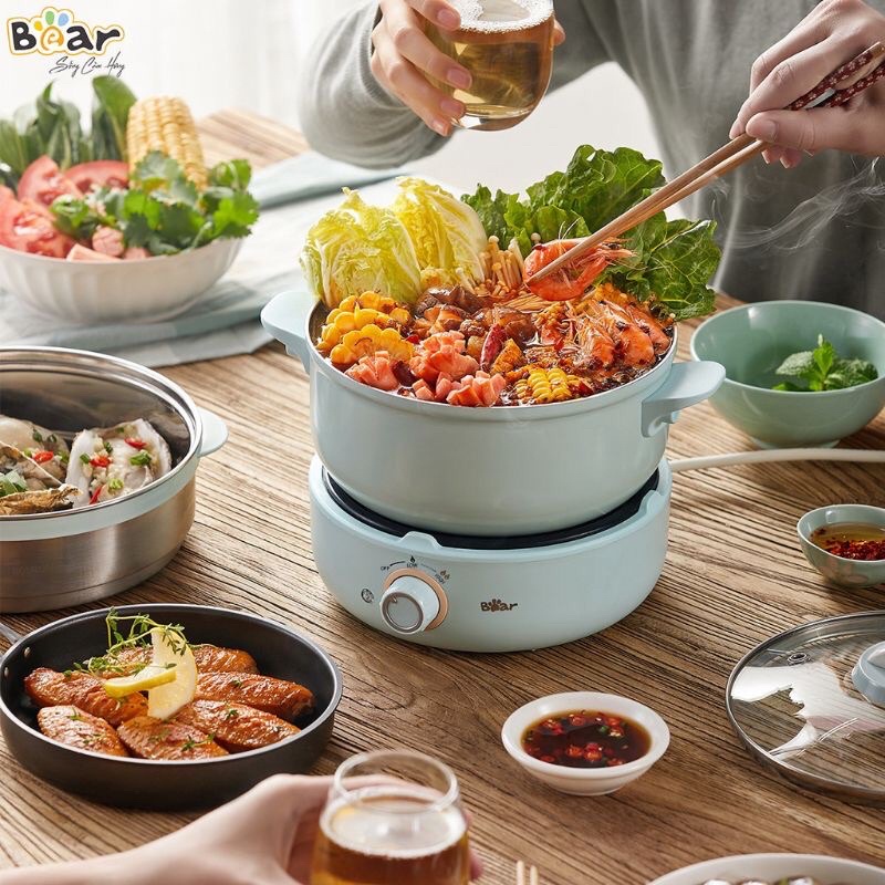 Nồi lẩu điện đa năng Bear 2.5 lít MC-B25V1 kèm lồng hấp, bản quốc tế chính hãng, bảo hành 18 tháng toàn quốc