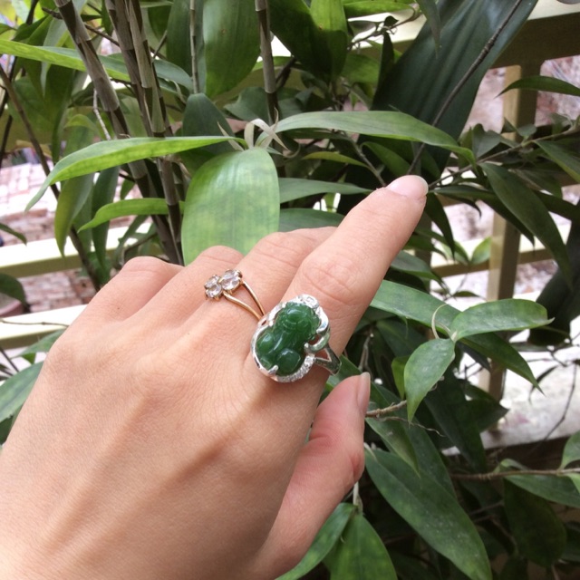 Nhẫn bạc tỳ hưu Ngọc nephrite 