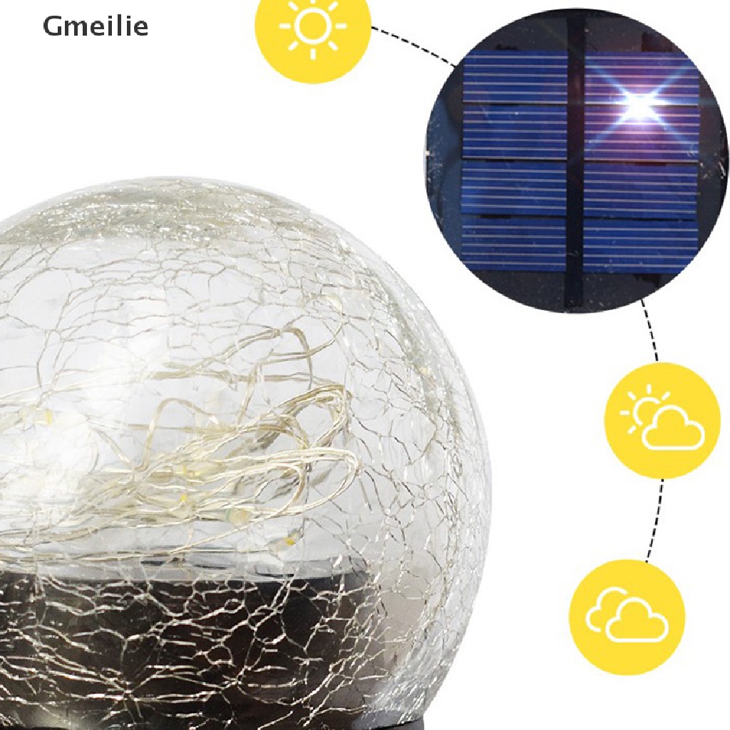 Gmeilie LED Solar Light Waterproof Garden Lawn Lamp Outdoor Glass Ball Cracked Light VN