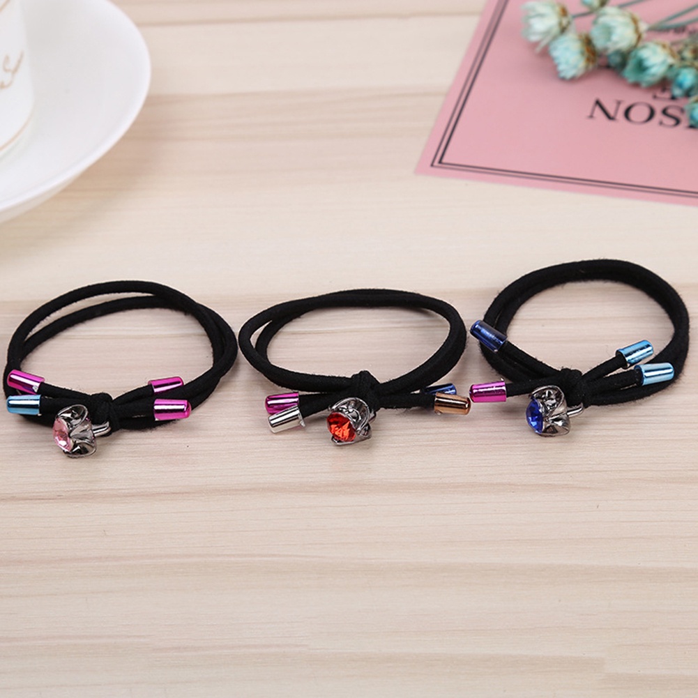 Dây cột tóc hai lớp co dãn nơ đính đá cho nữ