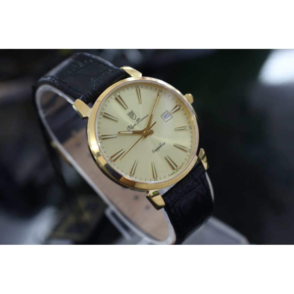 Mặc gì đẹp: [Freeship] Đồng hồ nam dây da mặt kính sapphire chống xước Olym Pianus OP130-03MK-GL vàng