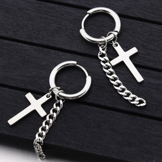 Bông Tai Nam Nữ Unisex Chất Liệu Titan Hình Thánh Giá Không Đen Không Gỉ TT 1278