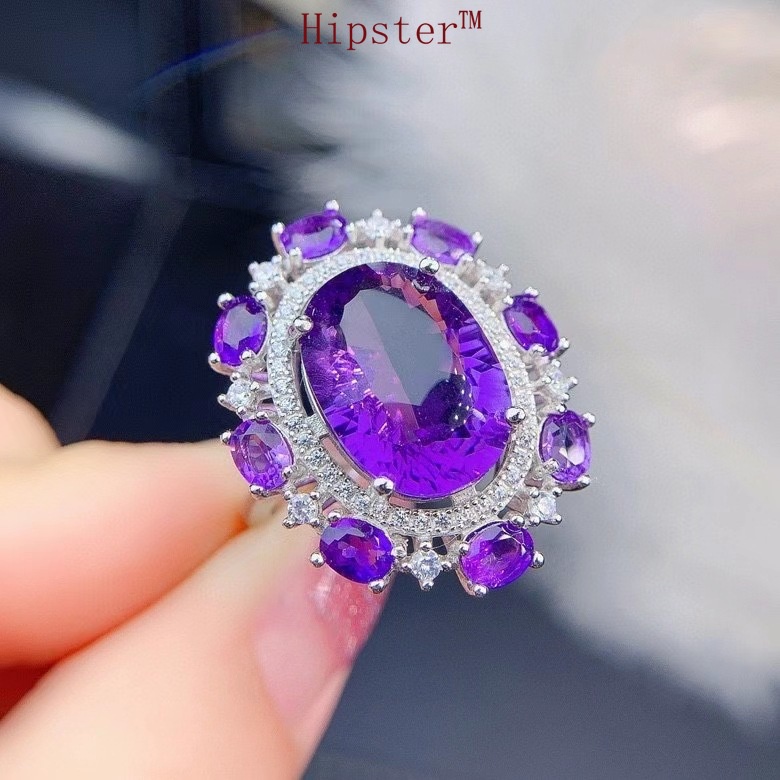Mới Nhẫn Mở Đính Đá Thạch Anh Tím Tự Nhiên Sang Trọng