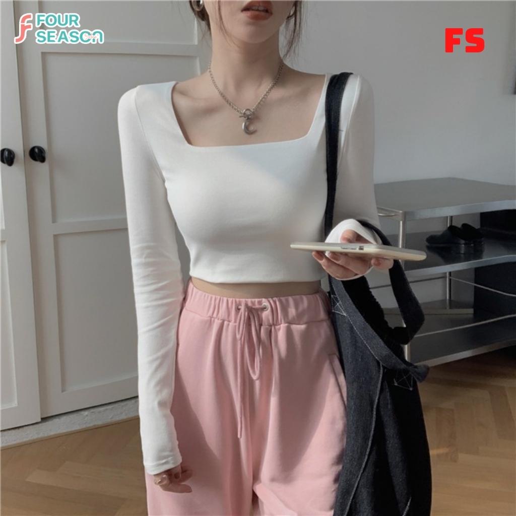 Áo croptop tay dài cổ vuông dáng ôm co giãn ACT08 4S áo thun nữ chất vải tốt mềm mịn