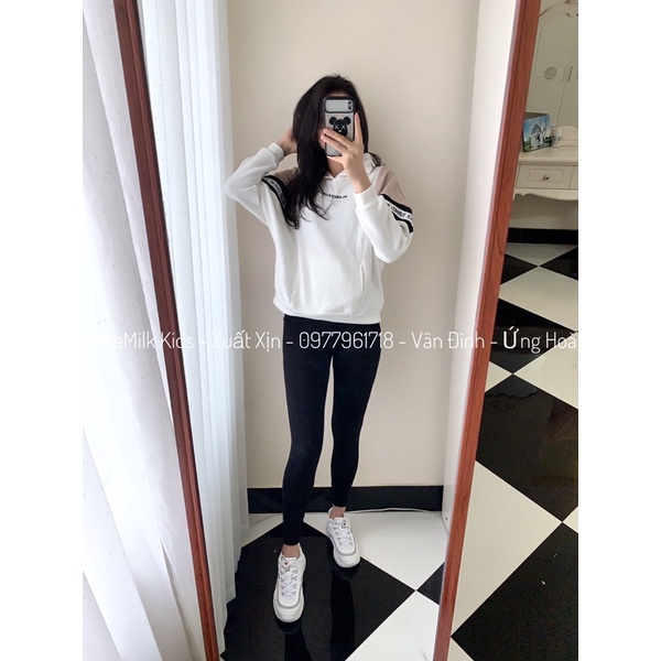 Áo nỉ bông hoodie xuất Nhật tay viền chữ cho mẹ và bé