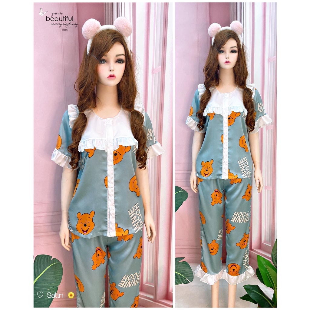 Bộ ngủ lụa nữ pijama  đồ bộ mặc nhà cute chất satin cao cấp mềm mịn mát, đùi bèo tiểu thư siêu xinh -DB003 LANA QUEEN