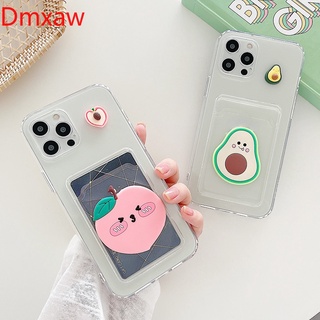 Cute 3D Fruits Card Bag Clear Phone Case Samsung Galaxy F62 M62 M51 M40 A60 M31 M31S M30 M21 M30S M20 M11 M01 A11 A10S A10 M10 M01S A20S Transparent Soft Wallet Card Cover