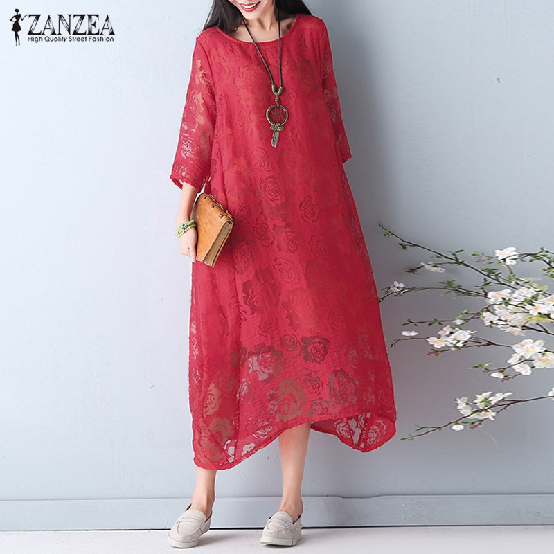 ZANZEA Đầm Phối Ren Cách Điệu Thời Trang Dành Cho Nữ