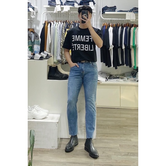 MÀU HOT Quần Jean Skinny Nam Xanh Trơn Rách Gấu , From Chuẩn Chất Bò Cao Cấp Hàn Quốc mẫu 696