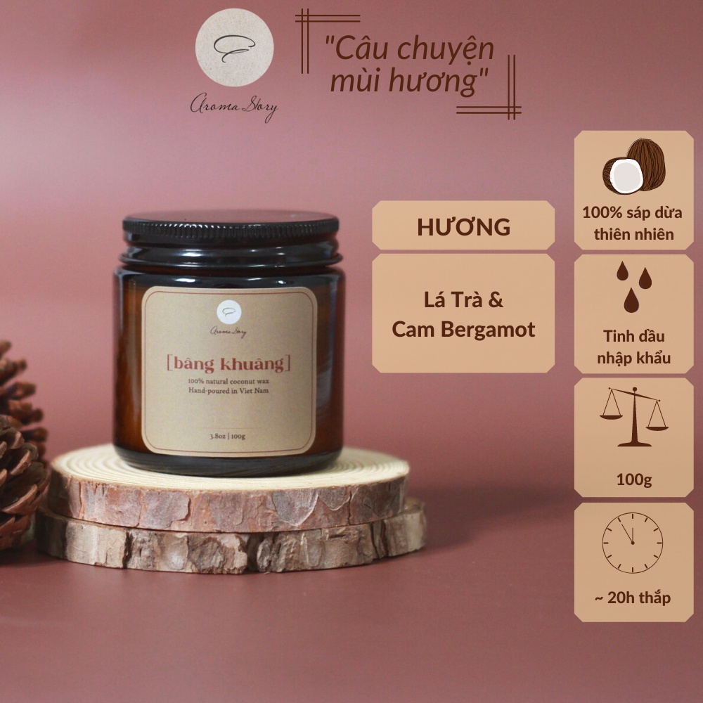 Nến Thơm Trang Trí, Cao Cấp, Tự Nhiên Aroma Story Hương Lá Trà Và Cam Bergamot &quot;bâng Khuâng&quot; Size 100g