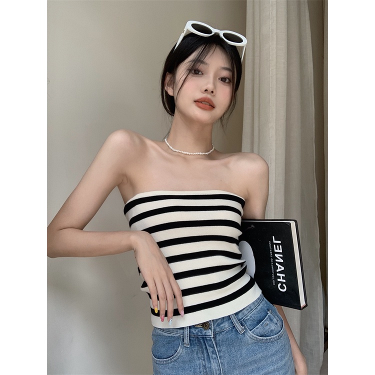 HUANG YOYO Áo Thun Nữ Dài Tay Cổ Tròn Sọc Ngang Thời Trang Hàn