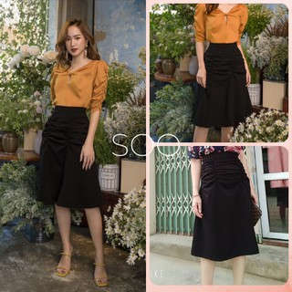 Chân Váy Xòe Chữ A - Váy Công Sở Thiết Kế Nhún Phần Trước Che Bụng Béo - Chất Liệu Chiffon Co Giãn, Không Nhàu Nhăn