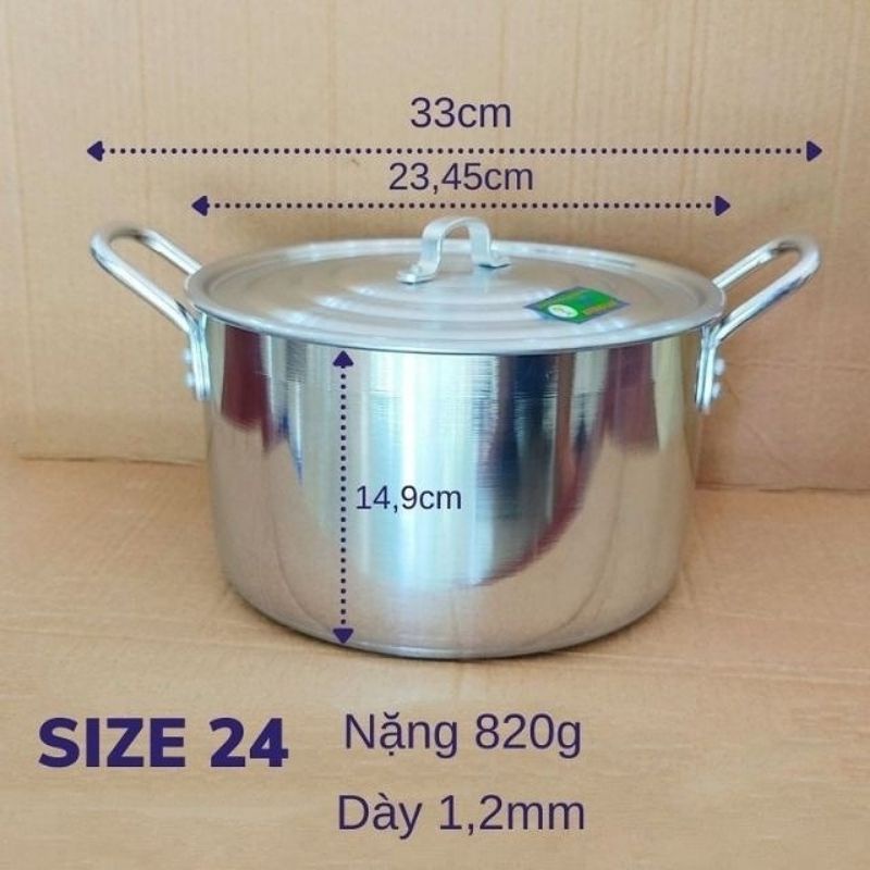 Nồi nhôm xoong nhôm nấu ăn 16,18,20,22,24 nồi nấu mì luộc gà nấu canh kho thịt cá đun bếp ga cao cấp