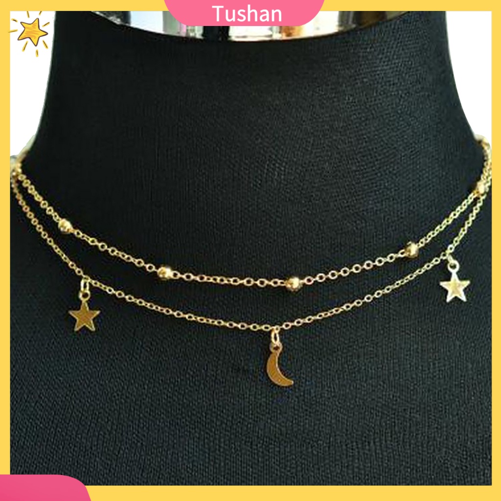 Dây Chuyền Hợp Kim Hai Lớp Hình Mặt Trăng Và Ngôi Sao Thời Trang Cho Nữ