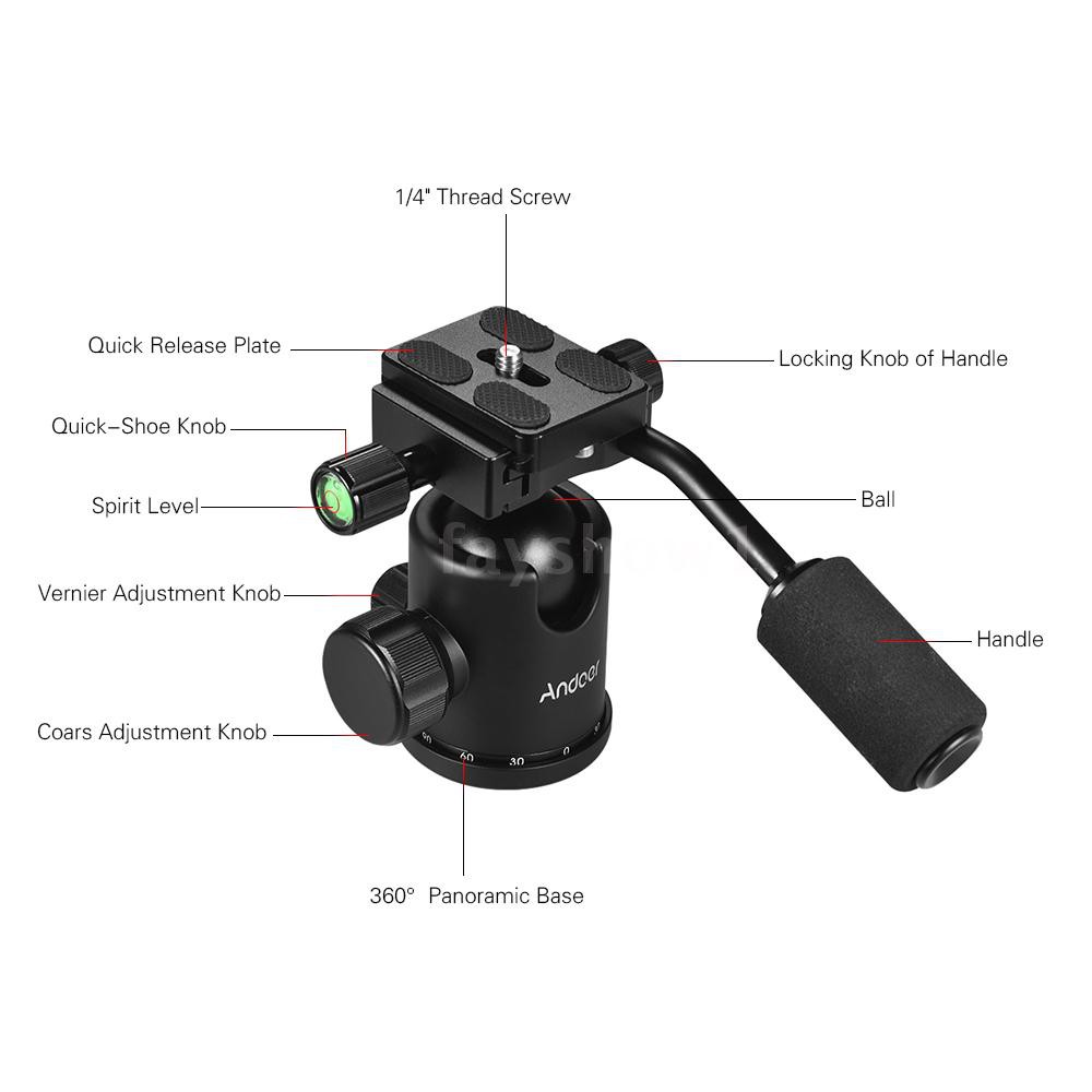 ❤HOT Andoer Handle Tripod Ball Head 360 Degree Rotating Panoramic Ballhead with 1/4inch Srew 3/8inch Screw Hole for DSL