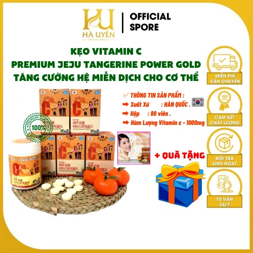 Kẹo Vitamin C Premium Jeju Tangerine Power Gold Hàn Quốc, Tăng Cường Hệ Miễn Dịch Cho Cơ Thể - Hộp 80v [ CHÍNH - HÃNG ]