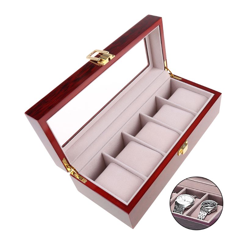 Hộp Gỗ 5 Ngăn Đựng Đồng Hồ Kèm Khóa Mới